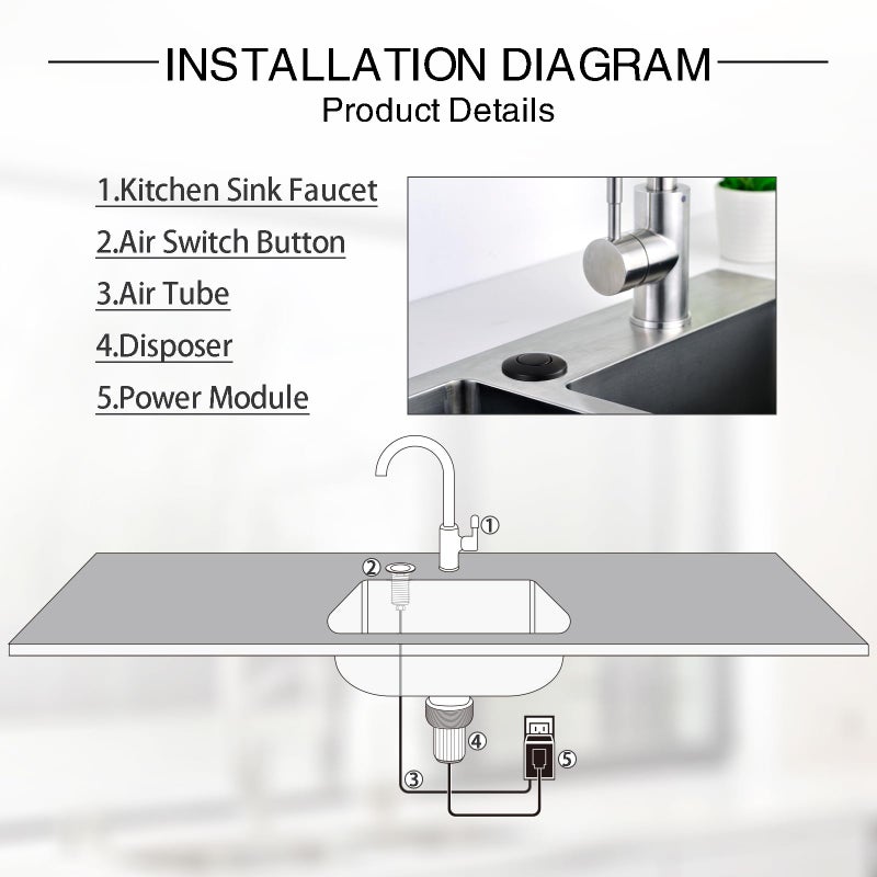 SINKINGDOM Garbage Disposal Air Switch Kit with Long Button, Matte Black (Brass Cover) - Image 5